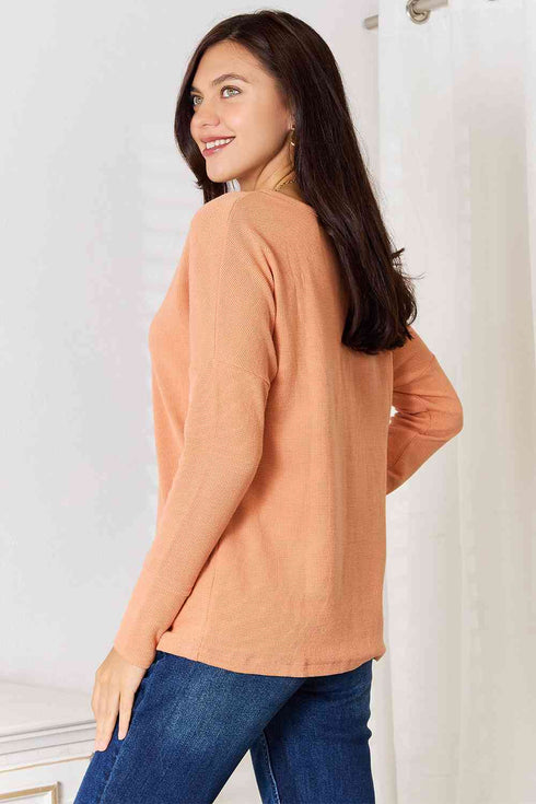 Basic Bae Half Button Long Sleeve Top - LISA MARIE BOUTIQUE
