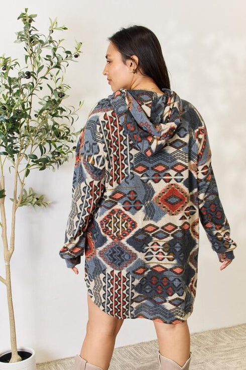 Heimish Printed Button Up Hooded Jacket - LISA MARIE BOUTIQUE