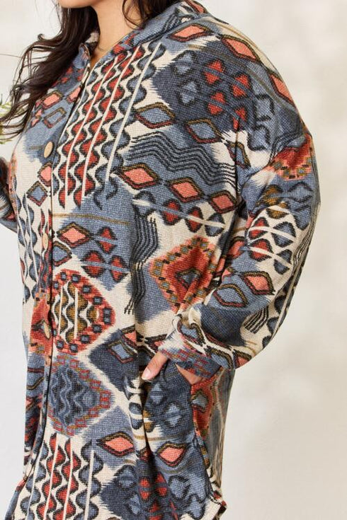 Heimish Printed Button Up Hooded Jacket - LISA MARIE BOUTIQUE