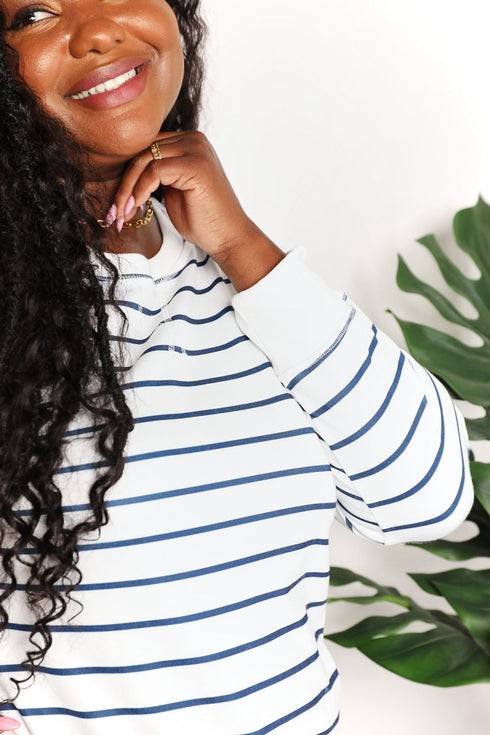 Double Take Striped Long Sleeve Round Neck Top - LISA MARIE BOUTIQUE
