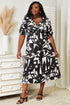 Double Take Printed Surplice Balloon Sleeve Dress - LISA MARIE BOUTIQUE