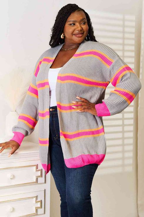 Woven Right Ribbed Long Sleeve Cardigan - LISA MARIE BOUTIQUE