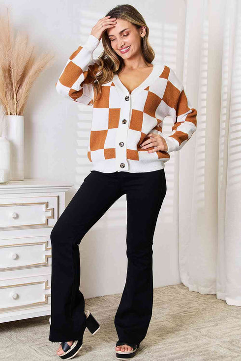 Double Take Button-Up V-Neck Dropped Shoulder Cardigan - LISA MARIE BOUTIQUE