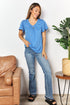 Double Take Ruched V-Neck Short Sleeve T-Shirt - LISA MARIE BOUTIQUE