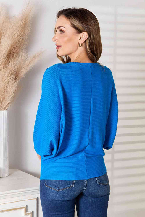 Zenana Full Size Round Neck Batwing Sleeve Blouse - LISA MARIE BOUTIQUE