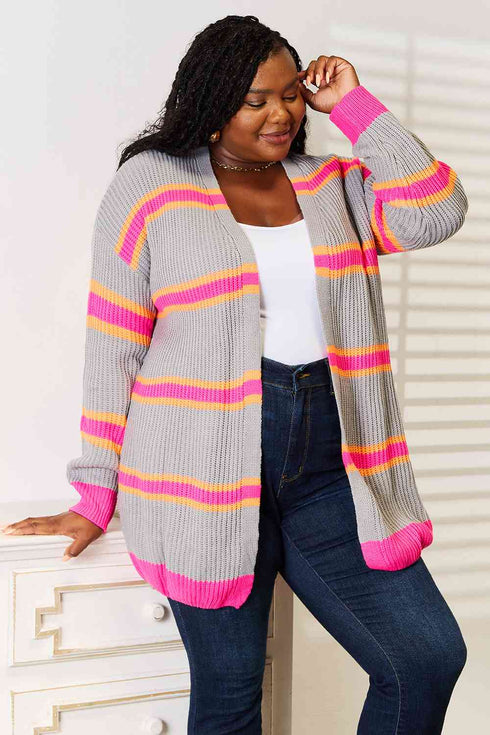 Woven Right Ribbed Long Sleeve Cardigan - LISA MARIE BOUTIQUE