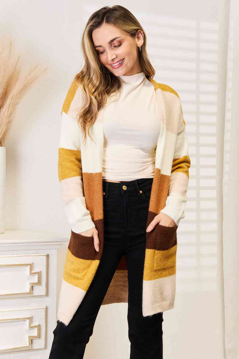 Woven Right Color Block Dropped Shoulder Cardigan - LISA MARIE BOUTIQUE
