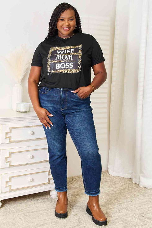 Simply Love WIFE MOM BOSS Leopard Graphic T-Shirt - LISA MARIE BOUTIQUE