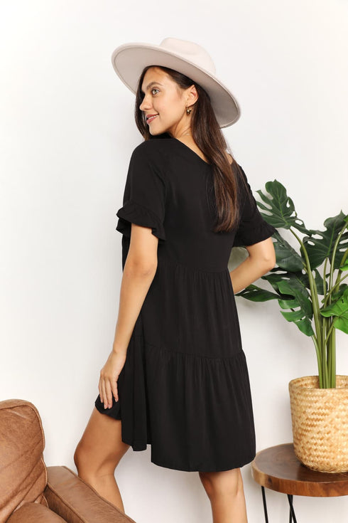 Double Take V-Neck Flounce Sleeve Tiered Dress - LISA MARIE BOUTIQUE
