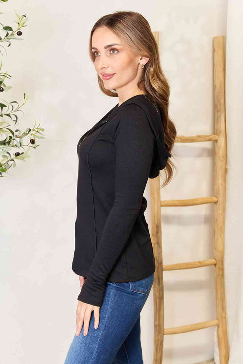 Culture Code Exposed Seam Long Sleeve Hoodie - LISA MARIE BOUTIQUE