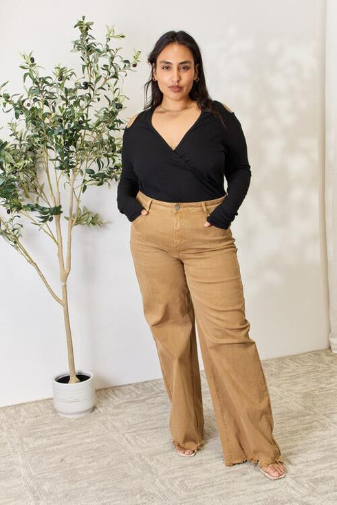 Culture Code Ribbed Surplice Cold Shoulder Top - LISA MARIE BOUTIQUE