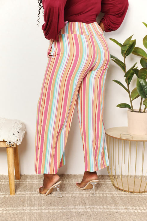Double Take Striped Smocked Waist Pants with Pockets - LISA MARIE BOUTIQUE