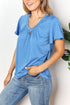 Double Take Ruched V-Neck Short Sleeve T-Shirt - LISA MARIE BOUTIQUE