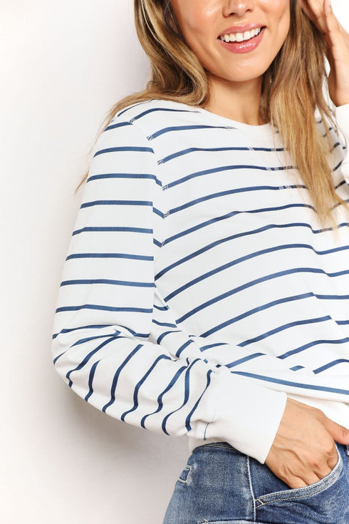 Double Take Striped Long Sleeve Round Neck Top - LISA MARIE BOUTIQUE