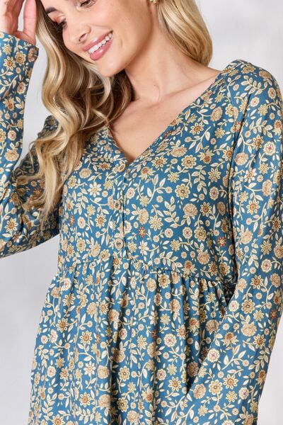 Heimish Floral Half Button Long Sleeve Blouse - LISA MARIE BOUTIQUE