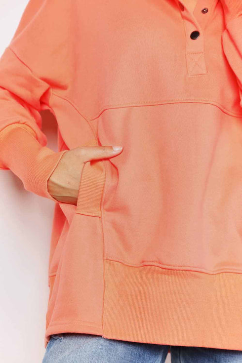 Double Take Quarter-Snap Dropped Shoulder Hoodie - LISA MARIE BOUTIQUE