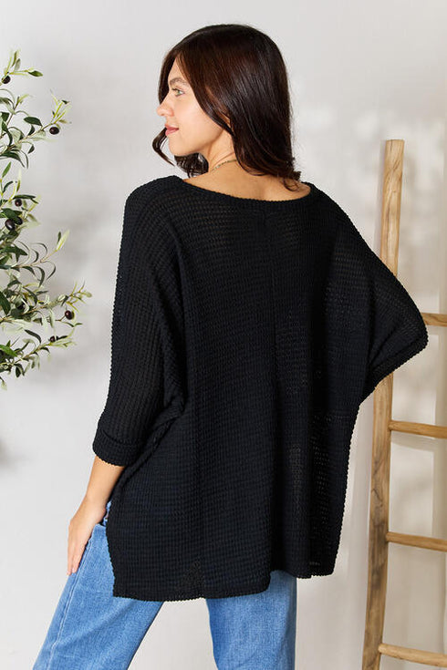 Zenana Round Neck High-Low Slit Knit Top - LISA MARIE BOUTIQUE