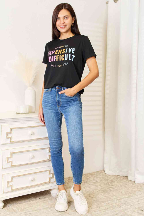 Simply Love Slogan Graphic Cuffed Sleeve T-Shirt - LISA MARIE BOUTIQUE