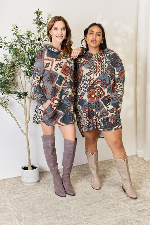 Heimish Printed Button Up Hooded Jacket - LISA MARIE BOUTIQUE