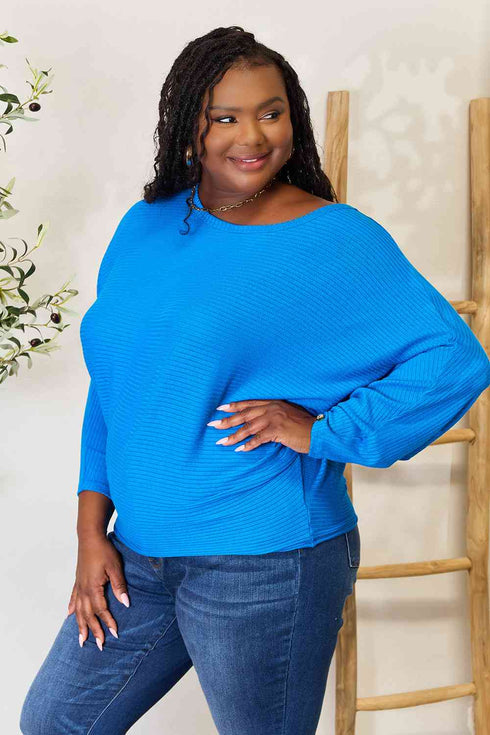 Zenana Full Size Round Neck Batwing Sleeve Blouse - LISA MARIE BOUTIQUE