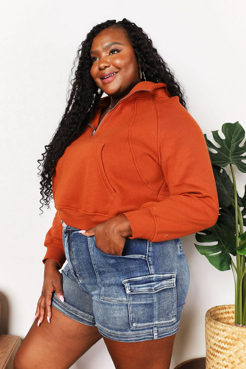 Double Take Half-Zip Long Sleeve Hoodie - LISA MARIE BOUTIQUE