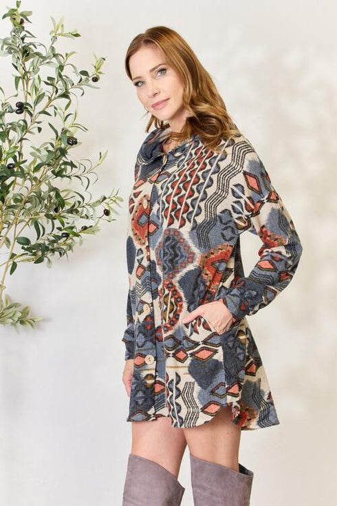 Heimish Printed Button Up Hooded Jacket - LISA MARIE BOUTIQUE