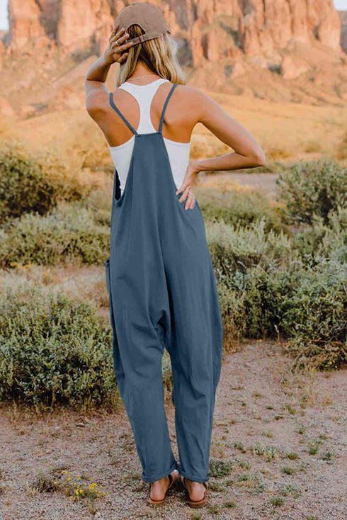 Double Take V-Neck Sleeveless Jumpsuit with Pocket - LISA MARIE BOUTIQUE