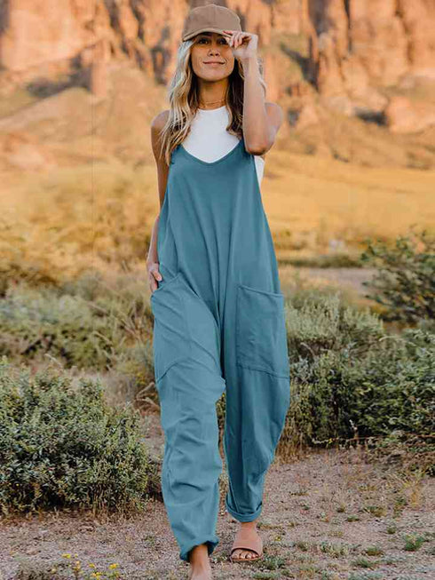 Double Take V-Neck Sleeveless Jumpsuit with Pocket - LISA MARIE BOUTIQUE