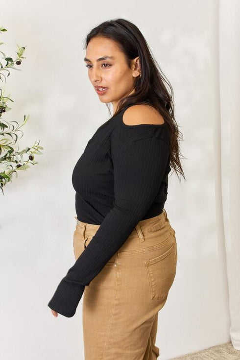Culture Code Ribbed Surplice Cold Shoulder Top - LISA MARIE BOUTIQUE