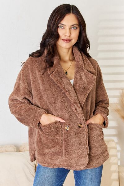 Culture Code Double Breasted Fuzzy Coat - LISA MARIE BOUTIQUE