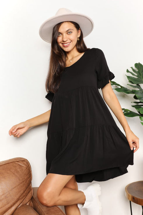 Double Take V-Neck Flounce Sleeve Tiered Dress - LISA MARIE BOUTIQUE