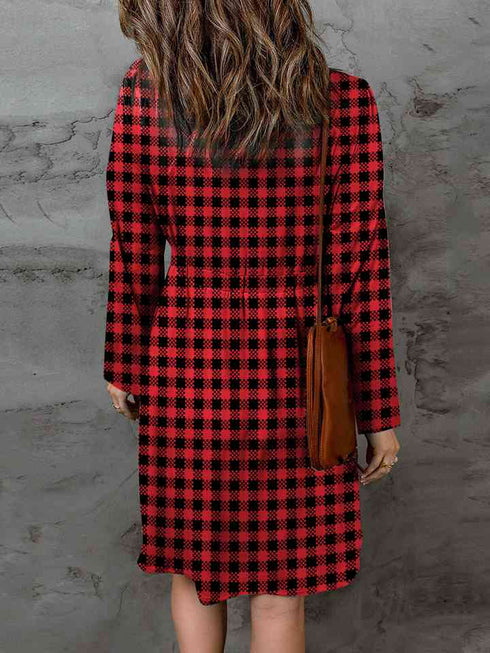 Plaid Round Neck Long Sleeve Magic Dress - LISA MARIE BOUTIQUE