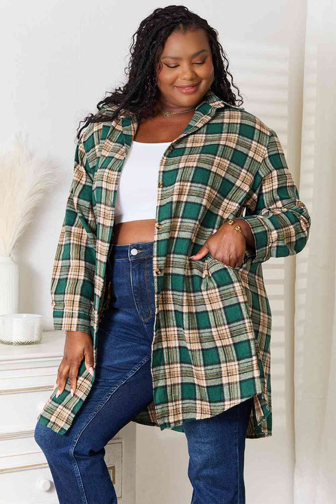 Double Take Plaid Collared Neck Long Sleeve Shirt - LISA MARIE BOUTIQUE