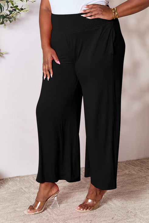 Double Take Full Size Smocked Wide Waistband Wide Leg Pants - LISA MARIE BOUTIQUE