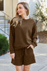 Double Take Full Size Texture Long Sleeve Top and Drawstring Shorts Set - LISA MARIE BOUTIQUE