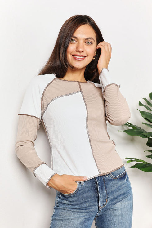 Double Take Color Block Exposed Seam Top - LISA MARIE BOUTIQUE