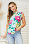 Double Take Floral Print Ruffle Shoulder Blouse - LISA MARIE BOUTIQUE