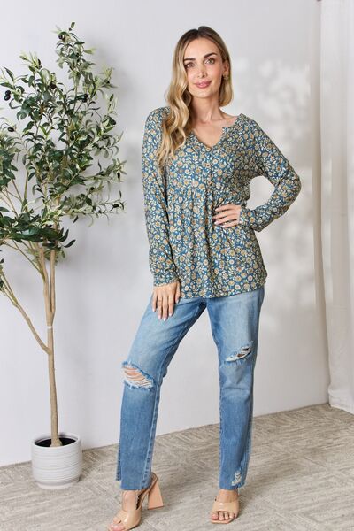 Heimish Floral Half Button Long Sleeve Blouse - LISA MARIE BOUTIQUE