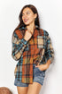 Double Take Plaid Curved Hem Shirt Jacket with Breast Pockets - LISA MARIE BOUTIQUE