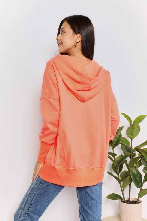 Double Take Quarter-Snap Dropped Shoulder Hoodie - LISA MARIE BOUTIQUE