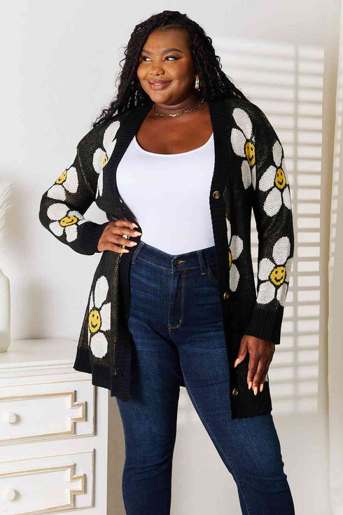 Double Take Floral Button Down Longline Cardigan - LISA MARIE BOUTIQUE