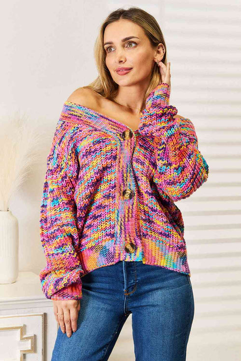 Woven Right V-Neck Long Sleeve Cardigan - LISA MARIE BOUTIQUE