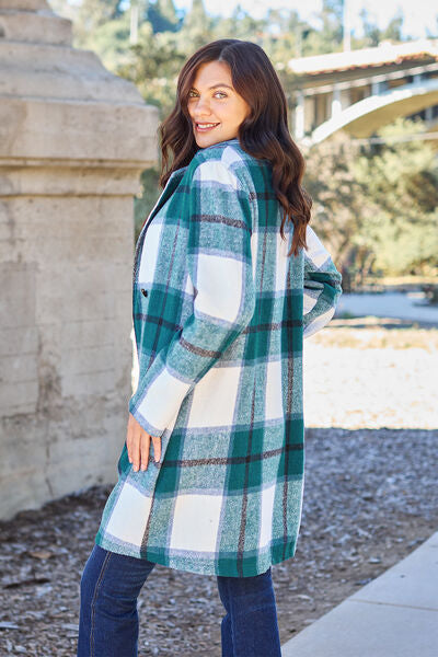 Plaid Button Up Lapel Collar Coat - LISA MARIE BOUTIQUE