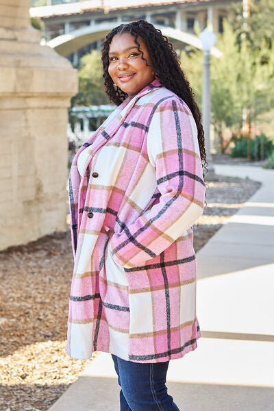 Plaid Button Up Lapel Collar Coat - LISA MARIE BOUTIQUE
