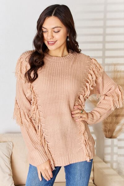 And The Why Tassel Detail Long Sleeve Sweater - LISA MARIE BOUTIQUE