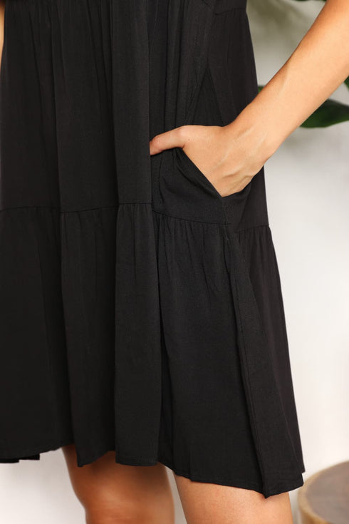 Double Take V-Neck Flounce Sleeve Tiered Dress - LISA MARIE BOUTIQUE