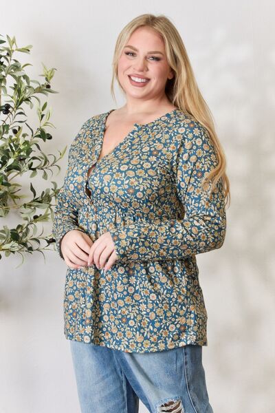 Heimish Floral Half Button Long Sleeve Blouse - LISA MARIE BOUTIQUE