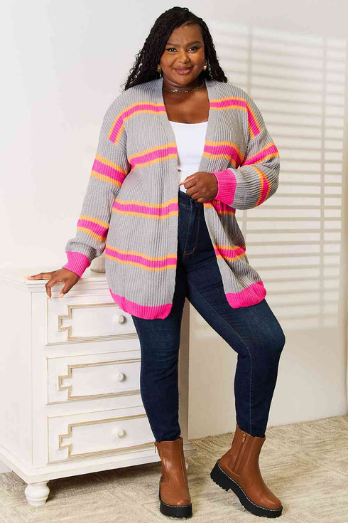 Woven Right Ribbed Long Sleeve Cardigan - LISA MARIE BOUTIQUE