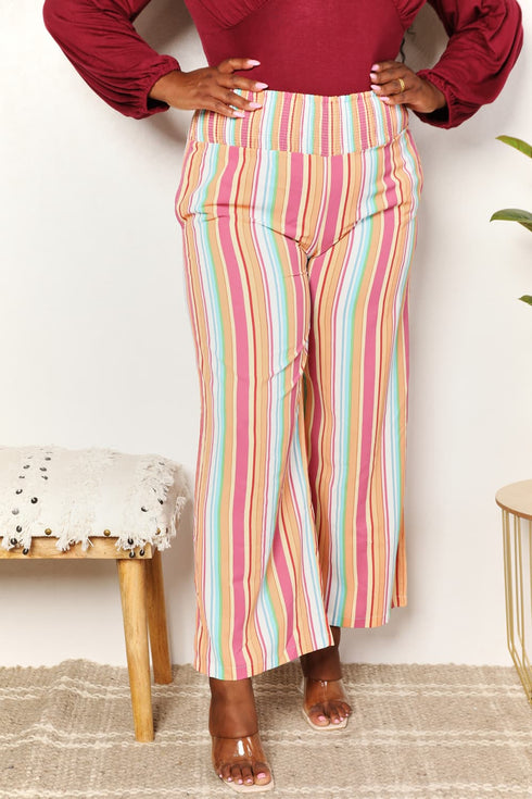 Double Take Striped Smocked Waist Pants with Pockets - LISA MARIE BOUTIQUE