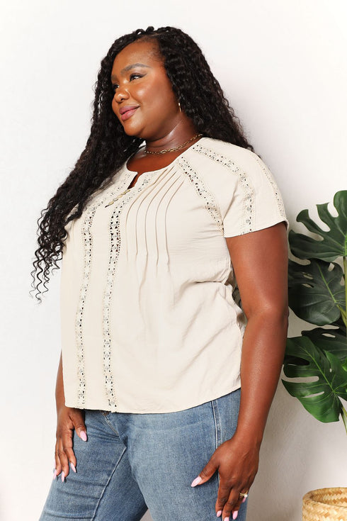 Double Take Crochet Buttoned Short Sleeves Top - LISA MARIE BOUTIQUE